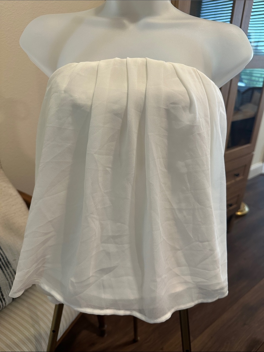 Banana Republic White Strapless Pleated Chiffon Top